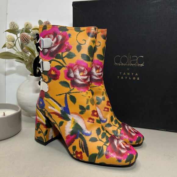 Tanya Taylor X Coliac Kimono Printed Marta Floral Boots Marig Women 37.5/7 NWB - Picture 1 of 14